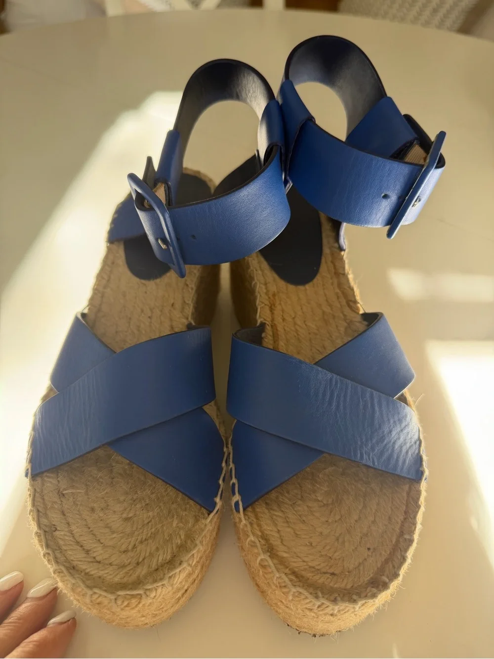 Celine Blue Leather Platform Espadrille Sandals
